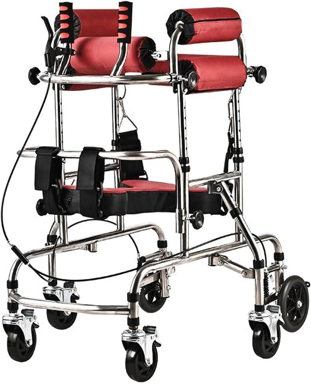 rollator Walker,Walker for Children, Standing Frame, Walking Aid Height Adjustable with Seat, Kids Upright Walker with Stainless Steel Frame, 6 Wheels Mobile Rolla(