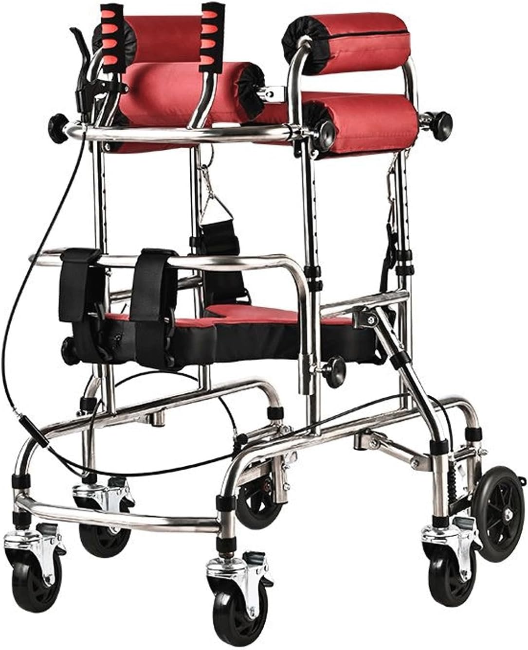 rollator Walker,Walker for Children, Standing Frame, Walking Aid Height Adjustable with Seat, Kids Upright Walker with Stainless Steel Frame, 6 Wheels Mobile Rolla(