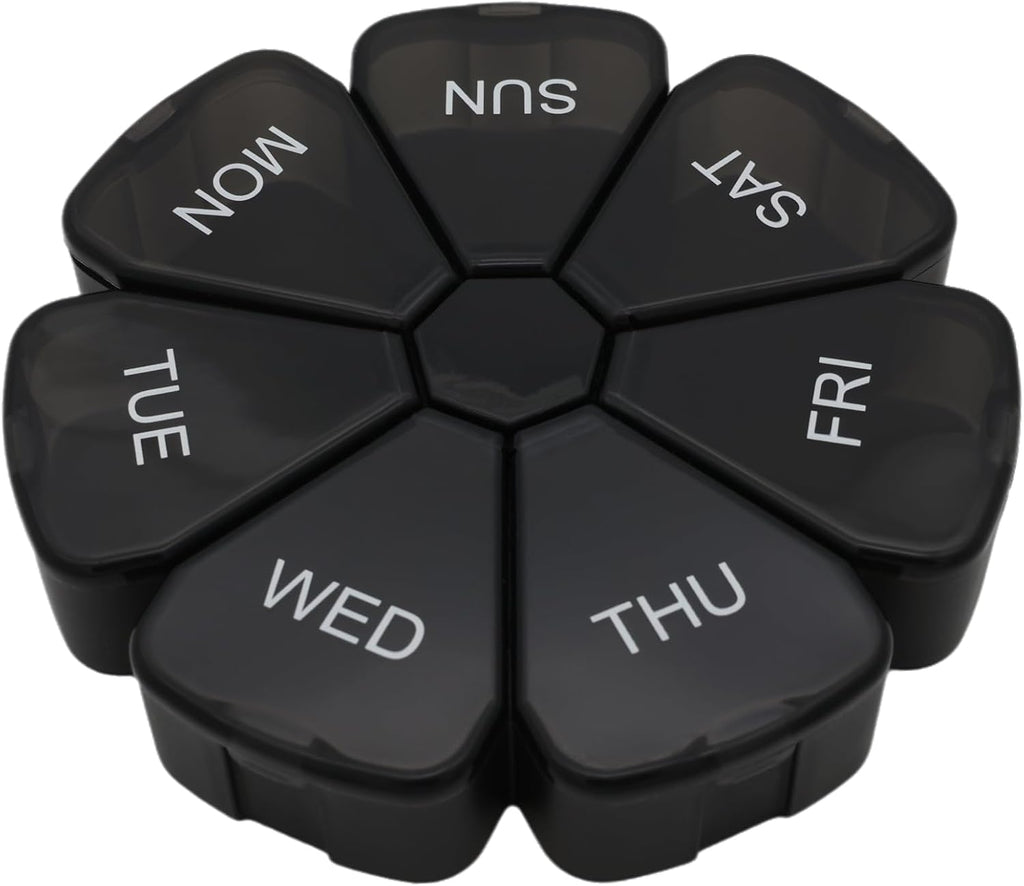 7 Day Weekly Pill Round Organizer, ShysTech Large Pill Case Pill Box 1 Time A Day for Pills/Medication/Supplements/Vitamin (Black)
