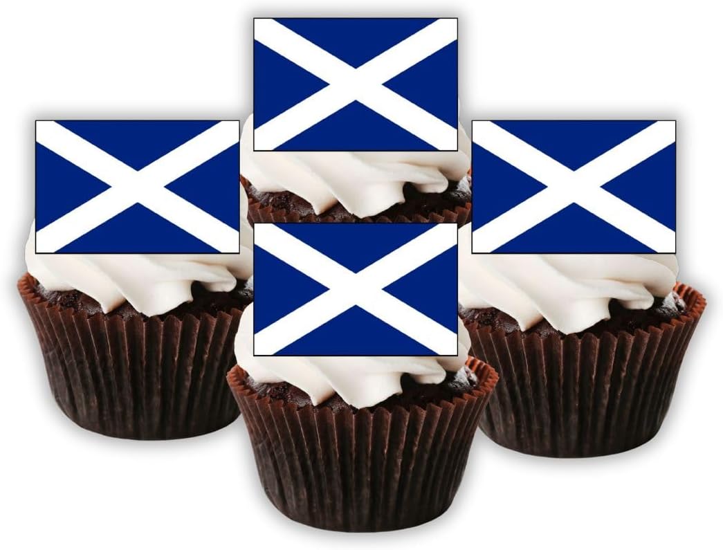 Scottish Flag Edible Cupcake Toppers, Scotland Flag Six Nations Rugby Cake Decorations, Scottish Party Decorations, Scotland Cookie and Cake Decor, 50 x 3cm / 1,18 Inch UNCUT Wafer Card Toppers