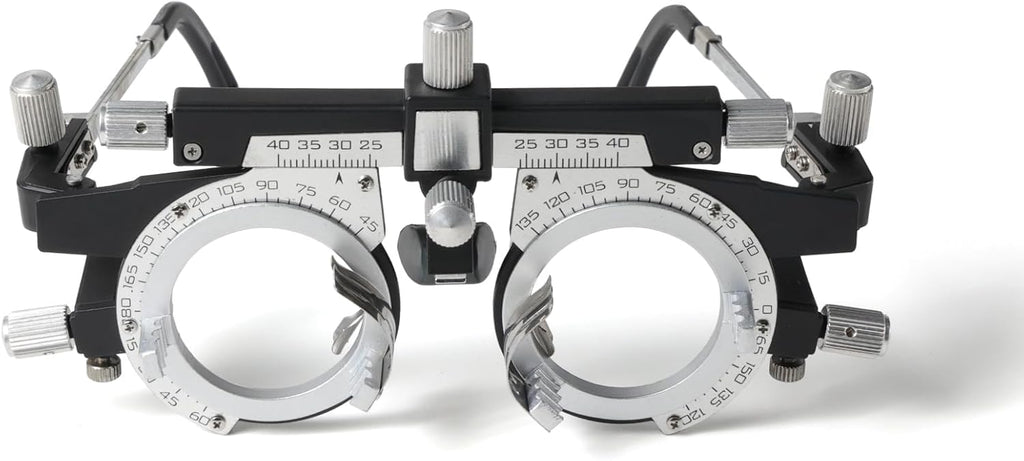 Adjustable Optical Trial Lens Frame, PD 48-80mm, Lightweight Alloy Optometry Frame with Adjustable Temples, Nose Bridge, and 4-Slot Insert Lense