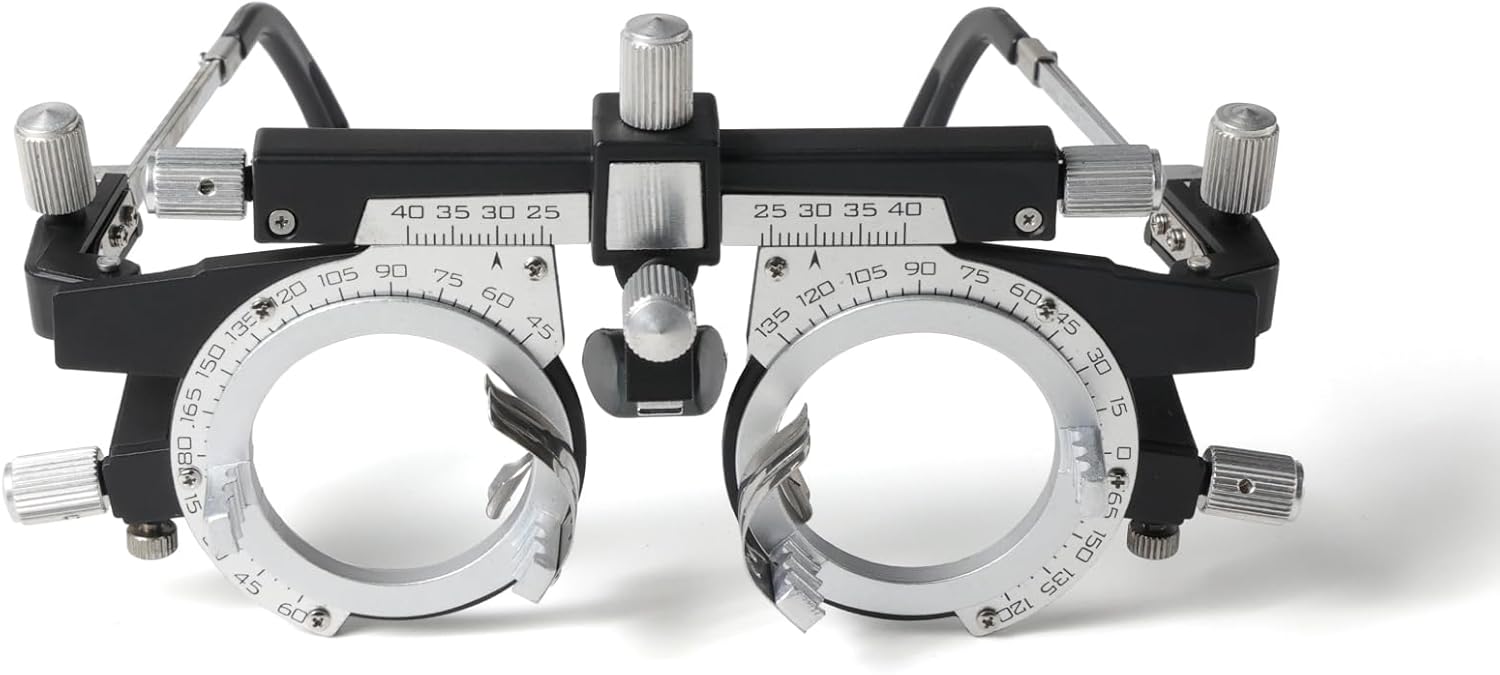 Adjustable Optical Trial Lens Frame, PD 48-80mm, Lightweight Alloy Optometry Frame with Adjustable Temples, Nose Bridge, and 4-Slot Insert Lense