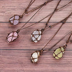 Natural Stone Crystal Necklace Quartz Raw Net Pocket Pendant Necklace Healing Stone Reiki Hangings Craft with Weave Rope (Color : 1-White Crystal)