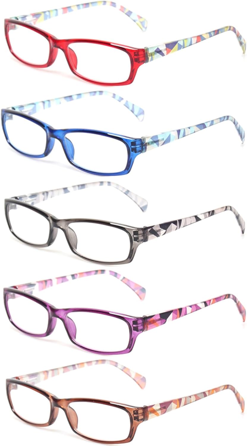 Kerecsen Reading Glasses 5 Pairs Fashion Ladies Readers Spring Hinge with Pattern Print Eyeglasses for Women (Multicolor, 2.75, x)