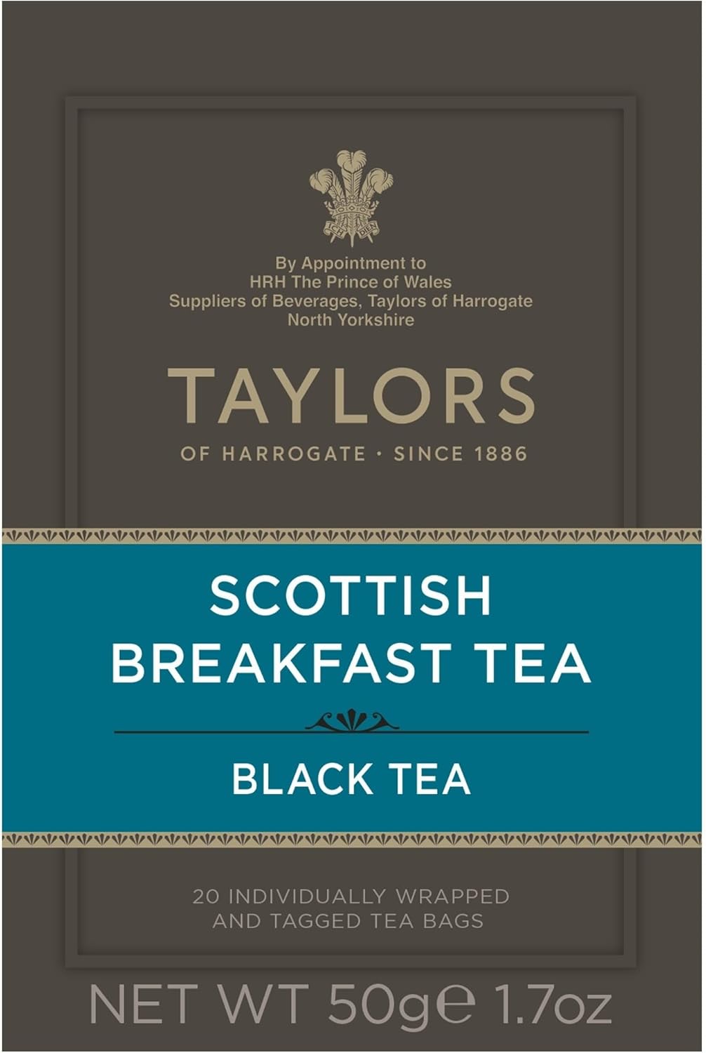Taylors of Harrogate Scottish Breakfast Black Tea Individually Wrapped Bags, 20 Count (Pack of 1), Strong, Malty and Full, Caffeinated, Enjoy Hot or Iced, 20 Teabags