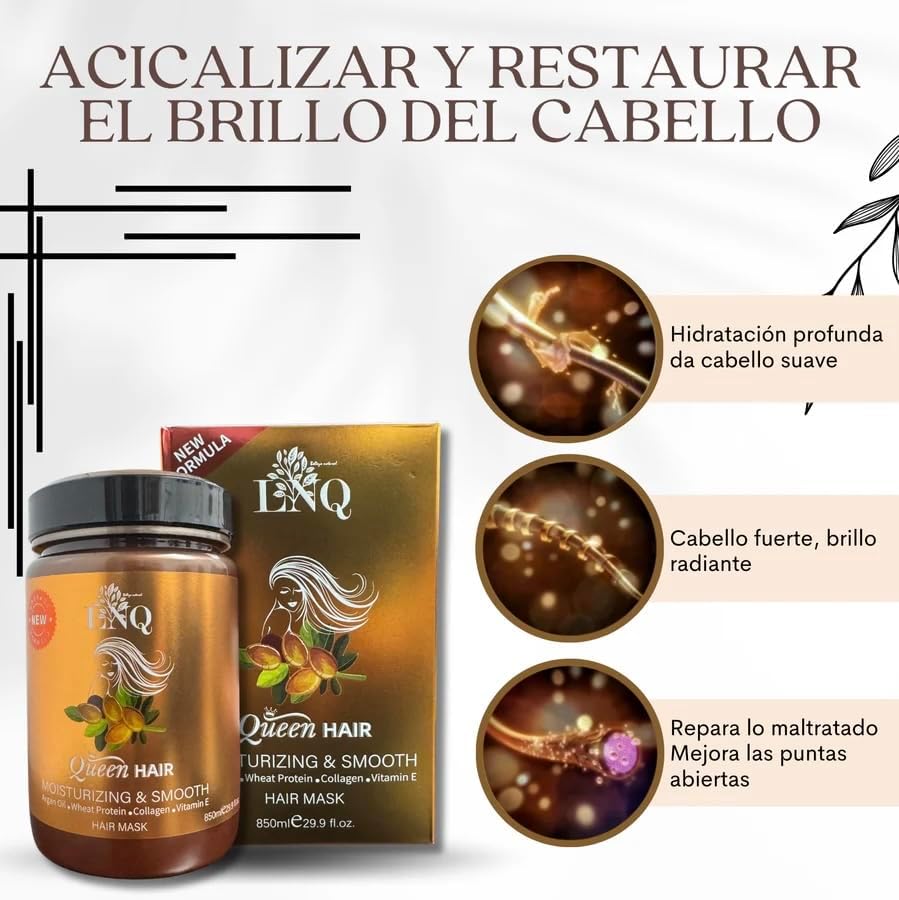 Keratina Capilar La Reina del Cabello – 850 ml – Con Argán, Colágeno, Proteína de Trigo y Vitamina E – Sin Sal ni Parabenos – Hidratación y Alisado Profundo