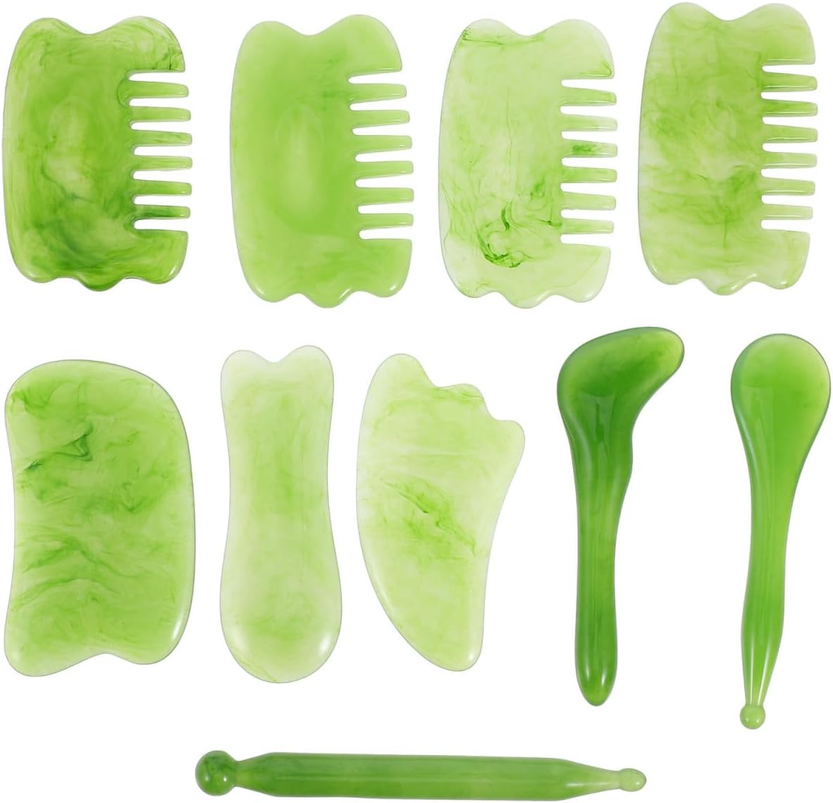 Healifty Gua Sha Scraping Massage Tool Set 7 Scraping Plates 3 Jade Scalp Combs with Storage Bag Facial Neck Body Massage Board for Muscle Relief