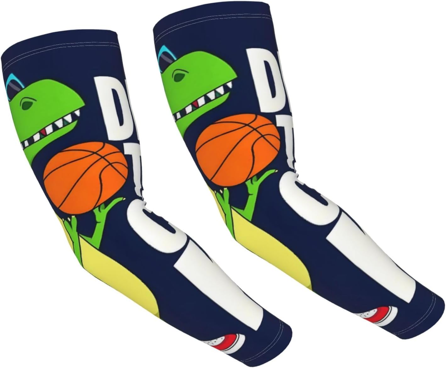 Dinosaur Basketball Player For Cooling Arm Sleeves For Men Women Uv Sun Protection Compression Sleeves For Running Cycling Golf