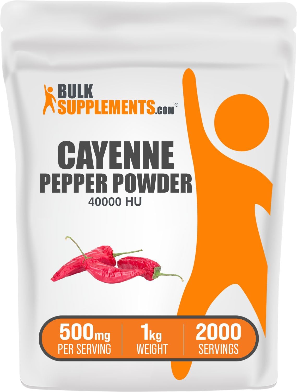 BulkSupplements.com Cayenne Pepper 40000 HU Powder - Capsaicin Supplements, Cayenne Pepper Powder - Vegan & Gluten Free, 500mg per Serving, 1kg (2.2 lbs) (Pack of 1)