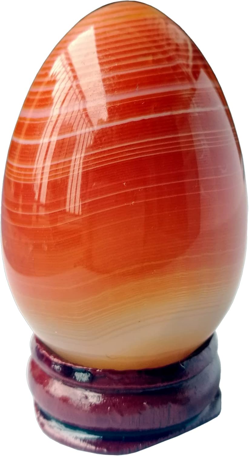 Natural Carnelian Egg-Shape Meditation Chakra and Home Decor Balancing Gemstone and Crystals Figurines Kit,1.96"x 1.37"Reiki Healers and Yoga Practioner,with Wooden Stand