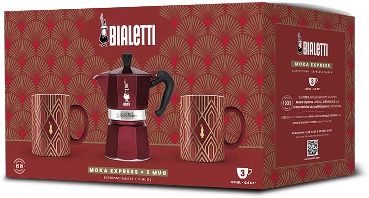 Bialetti Set Moka Express 3 Cups + 2 Mugs Art Deco