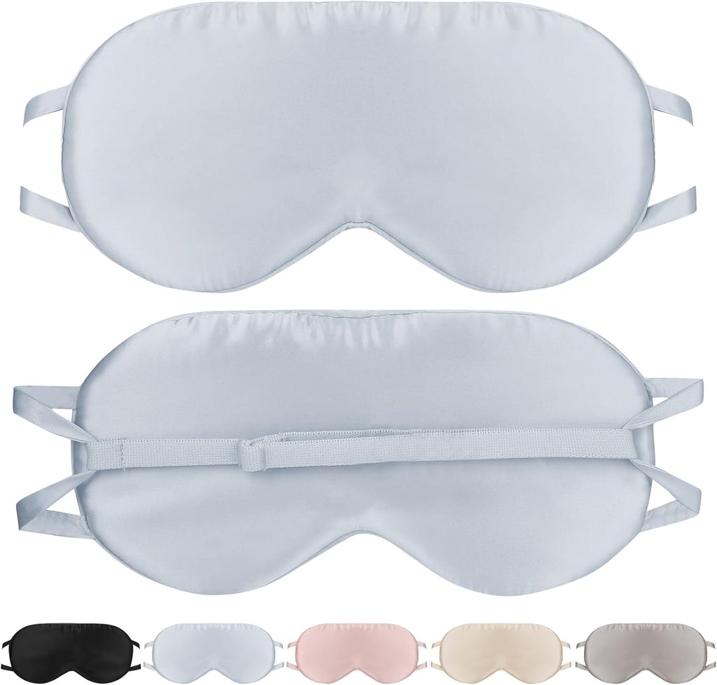 Silk Eye Mask for Sleep with Adjustable Strap for Women/Men/Adults Large 100% Mulberry Silk Sleeping Mask for Travel/Plane/Side Sleeper,Light Blue