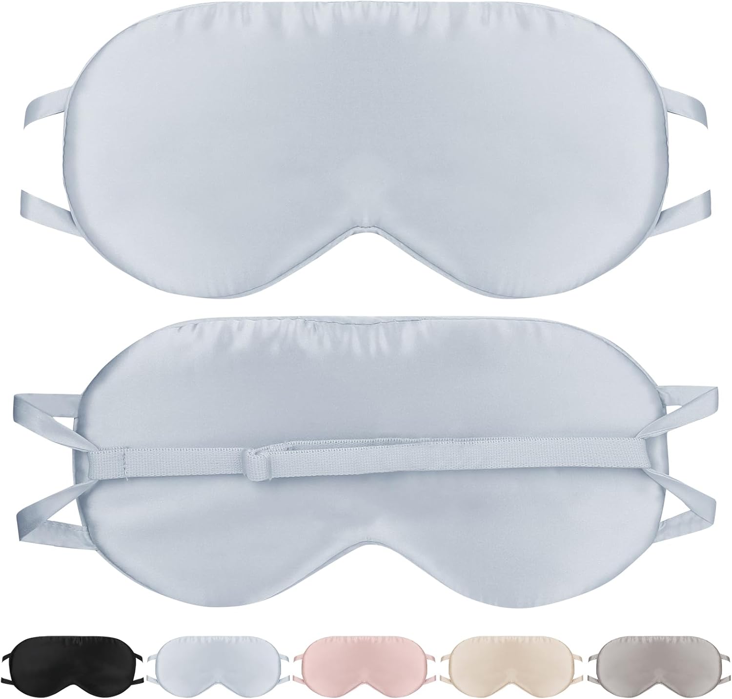 Silk Eye Mask for Sleep with Adjustable Strap for Women/Men/Adults Large 100% Mulberry Silk Sleeping Mask for Travel/Plane/Side Sleeper,Light Blue