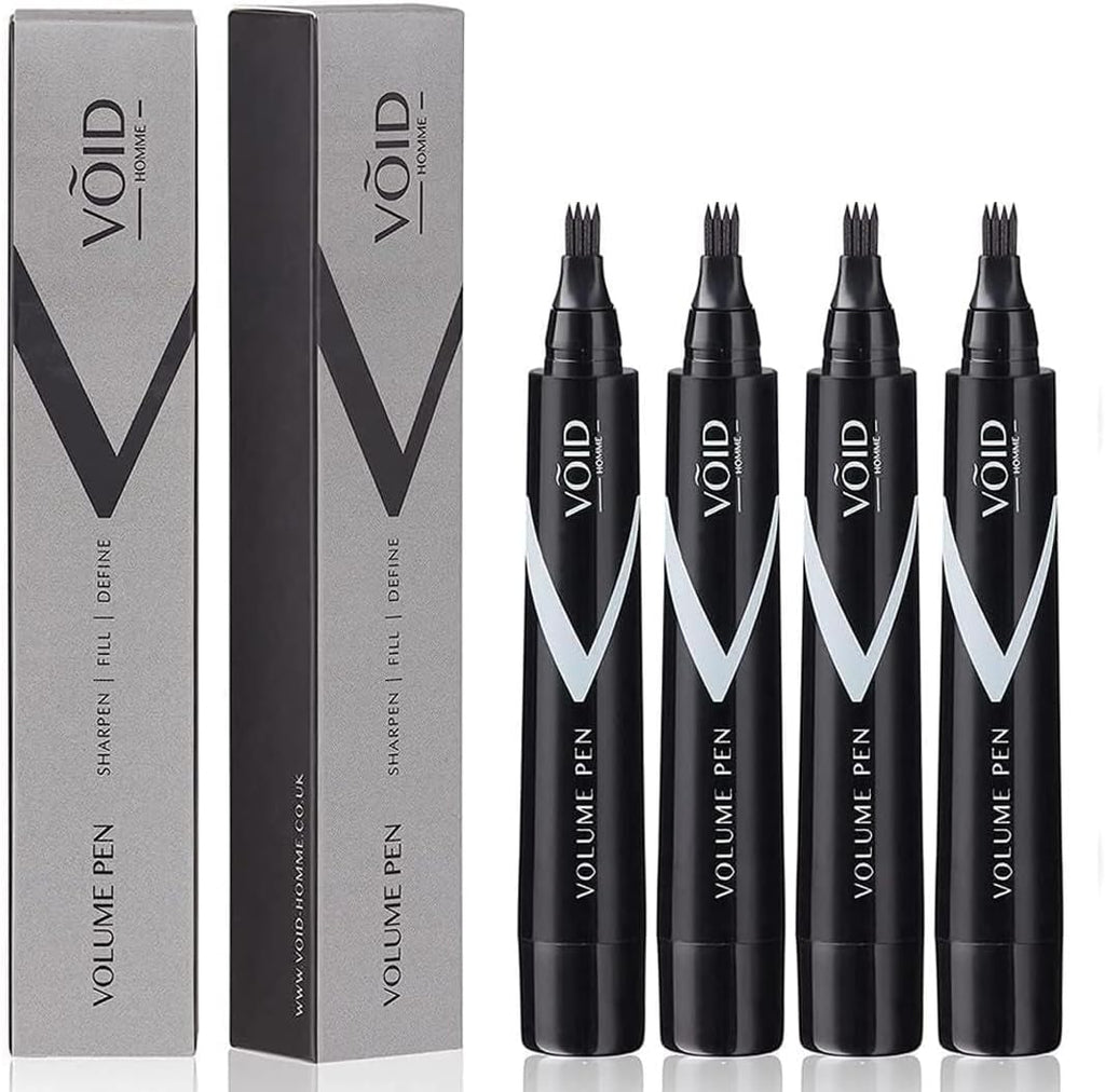 VOID Homme Beard Pen Filler for Men (Pack of 4) Instant Beard Pen & Filler Beard Pencil, Easy Beard Pen Liner, Beard Filler Pen for Beard Filling Pen Kit & Beard Marker, Waterproof Pen (Black)