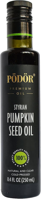 PÖDÖR Premium Styrian Pumpkin Seed Oil - 8.4 fl. Oz. - Cold-Pressed, 100% Natural, Unrefined and Unfiltered, Vegan, Gluten-Free, Non-GMO in Glass Bottle