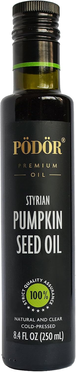 PÖDÖR Premium Styrian Pumpkin Seed Oil - 8.4 fl. Oz. - Cold-Pressed, 100% Natural, Unrefined and Unfiltered, Vegan, Gluten-Free, Non-GMO in Glass Bottle