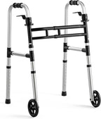 Loyoda Walkers for Seniors Foldable, Aluminum Lightweight Walker with Wheels, Adjustable Height & Width Standard Walkers for Elderly & Disabled, 350 lbs Capacity, Silver