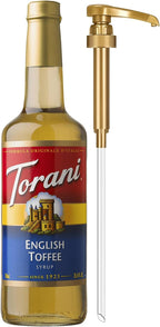 Torani Coffee Syrup, English Toffee Flavored Syrup for Drinks, Glass Bottle with Pump Included, 25.4 Fl Oz