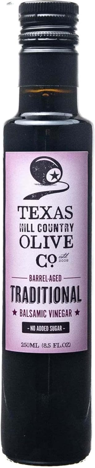 Traditional Balsamic Vinegar - Gourmet Barrel Aged Balsamic Vinegar - Great for Dressing Dipping Glazing - No Artificial Flavors or Added Sugar - Made in Texas (8.5 oz)