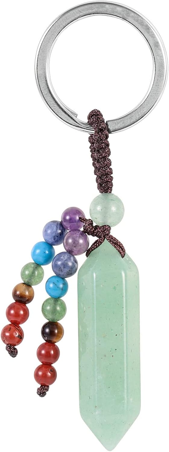 moonsix Crystal Hexagon Prism Keychain with 7 Chakra Beads Natural Reiki Healing Stones Keyring Charm Decor for Unisex