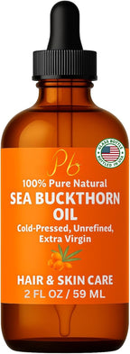 Pomberries Sea Buckthorn Oil – 100% Pure Cold-Pressed from Fruit & Seed – Sea Buckthorn Seed Oil for Face, Hair, Skin & Nails – Supports Radiant, Youthful-Looking Skin – Amber Glass Bottle 2 fl oz