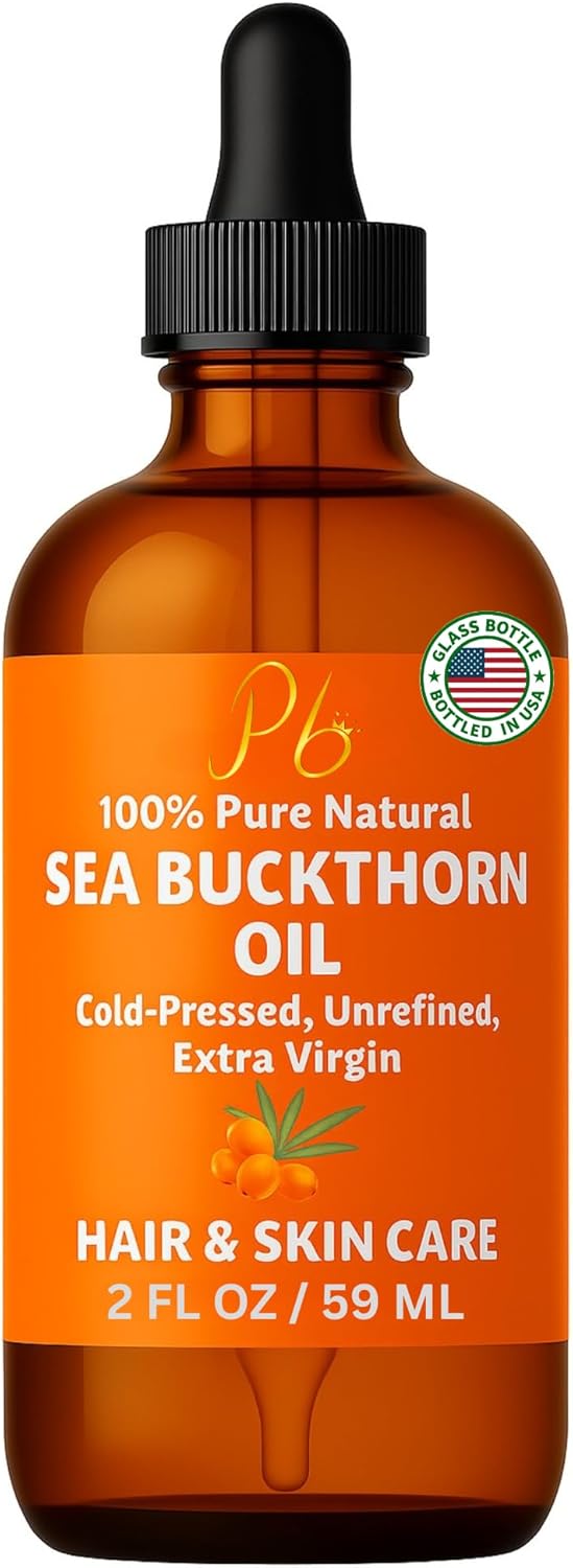 Pomberries Sea Buckthorn Oil – 100% Pure Cold-Pressed from Fruit & Seed – Sea Buckthorn Seed Oil for Face, Hair, Skin & Nails – Supports Radiant, Youthful-Looking Skin – Amber Glass Bottle 2 fl oz