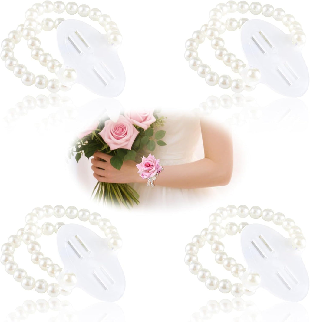 HIONXMGA Corsage Wristlet Band Elastic Pearl Wrist Corsage Bracelets Bands for Women, Stretch Pearl DIY Handmade Prom Flower Supplies Accessories for Wedding Graduation Party