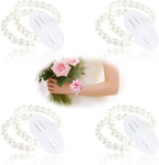 HIONXMGA Corsage Wristlet Band Elastic Pearl Wrist Corsage Bracelets Bands for Women, Stretch Pearl DIY Handmade Prom Flower Supplies Accessories for Wedding Graduation Party