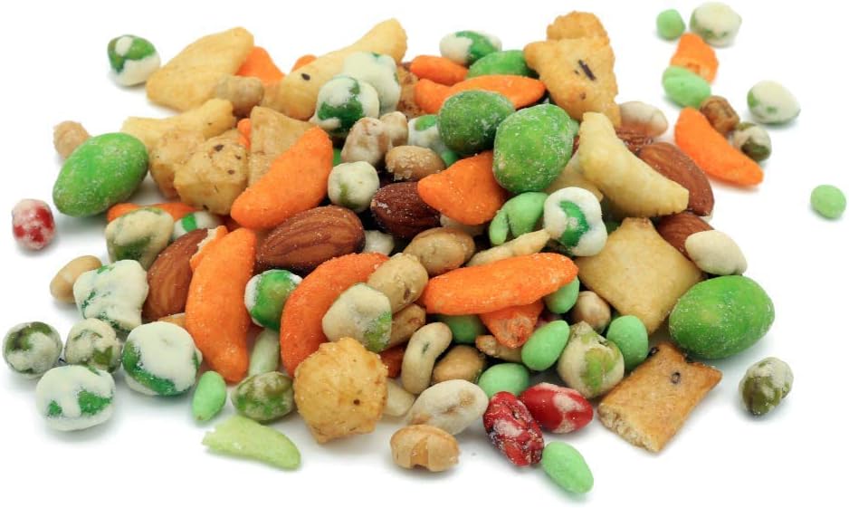 Oregon Farm Fresh Snacks Wasabi Peas & Rice Crackers Mix - Locally Sourced and Freshly Made Asian Snacks with Wasabi Almonds, Peanuts, Soybeans & Nut Crackers (14 oz)