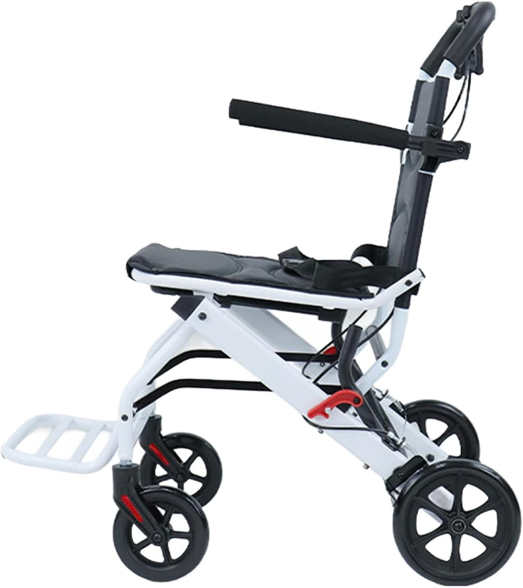 Foldable and PortableTravel Wheelchair,Lightweight Transit for Adults,Ergonomic Design Wheelchair with Adjustable Safety Strap Carbon Steel Frame PU Wheels for Smooth Rid A