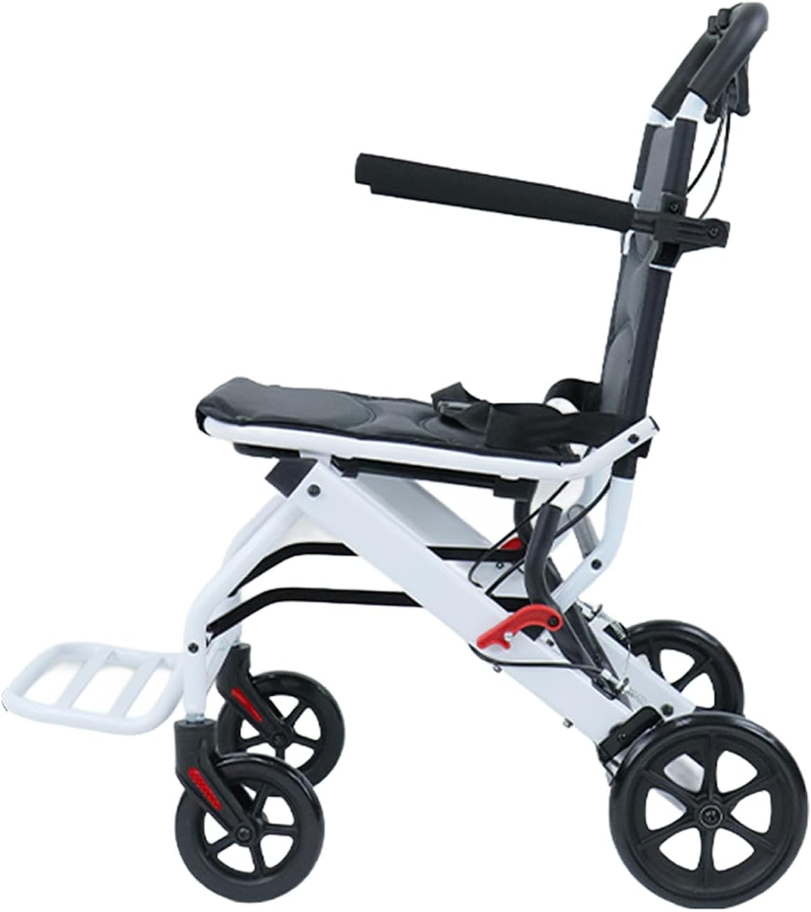 Foldable and PortableTravel Wheelchair,Lightweight Transit for Adults,Ergonomic Design Wheelchair with Adjustable Safety Strap Carbon Steel Frame PU Wheels for Smooth Rid A