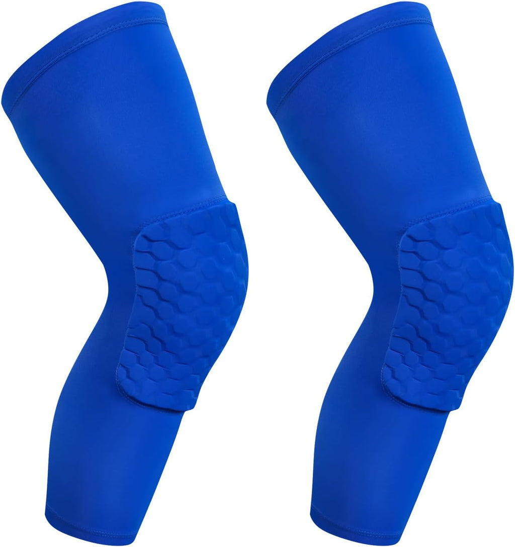 2 Pack Basketball Knee Pads Sleeves, Honeycomb Anti Collision Knee Pads Leg Compression Sleeves, Outdoor Sports Sleeves for Skating Wrestling Soccer Football Volleyball (Blue, Small)