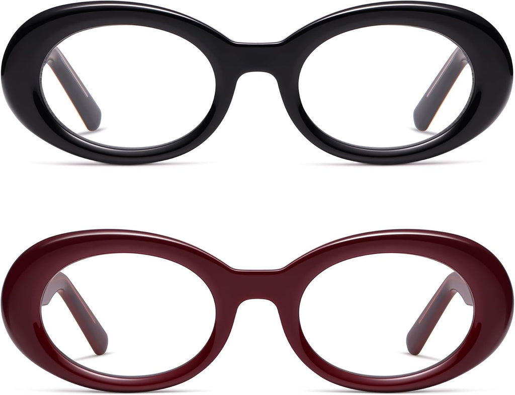 AMOMOMA Oval Reading Glasses for Women Trendy Blue Light Blocking Spring Hinge Stylish Readers AM6222
