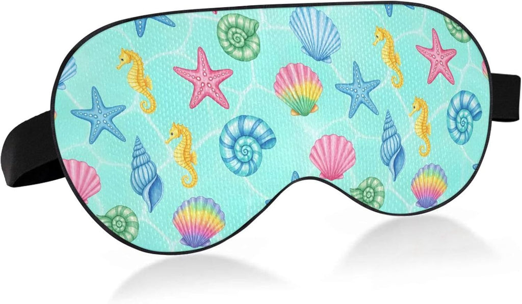 Sleep Mask Light Blocking Seashell Starfish Seahorse Snail Eye Mask for Sleeping with Adjustable Strap Lightweight Eye Covers for Sleeping for Men Women Work Travel Naps