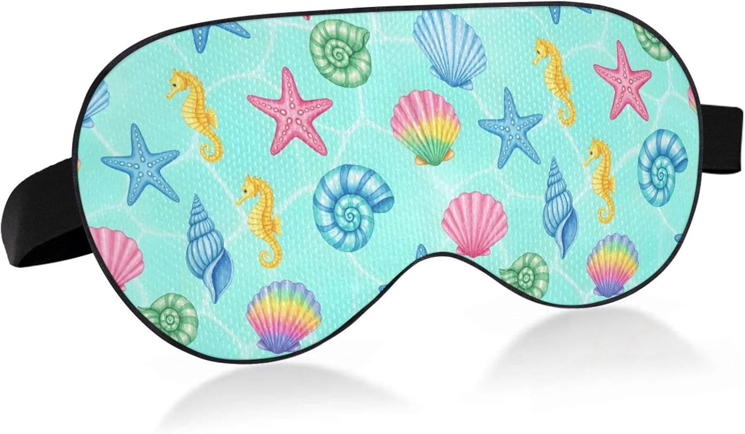 Sleep Mask Light Blocking Seashell Starfish Seahorse Snail Eye Mask for Sleeping with Adjustable Strap Lightweight Eye Covers for Sleeping for Men Women Work Travel Naps