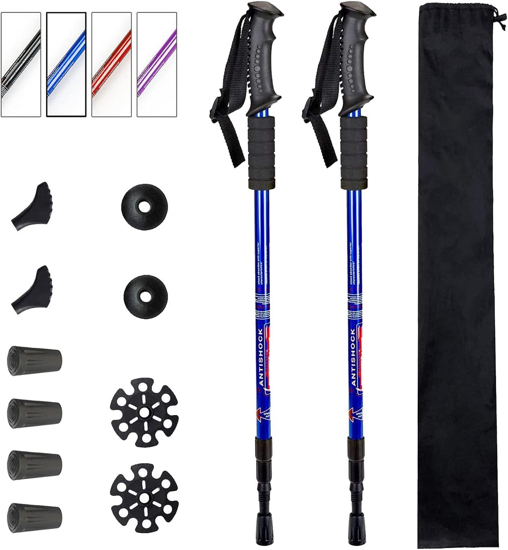 Aihoye Trekking Poles Shock Absorbing Adjustable Hiking or Walking Sticks for Hiking Collapsible Strong, 2-pc Pack Lightweight Walking Pole, All Terrain Accessories and Carry Bag