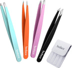 Tweezers for Women Facial Hair,Stocking Stuffers Birthday Gifts 4 Pack Tweezers for Eyebrows,Tweezer Set for Ingrown Hair, Plucking Daily Beauty Tool with Leather Travel Case