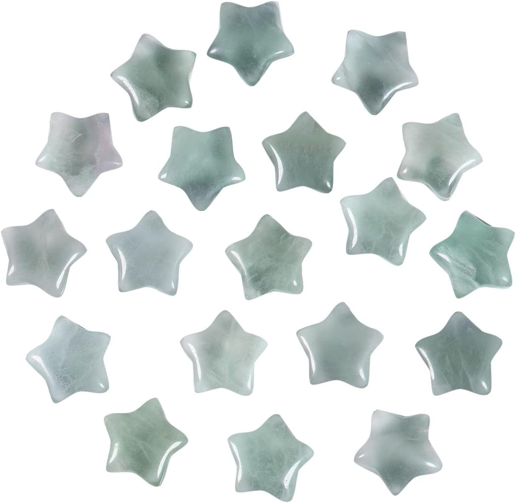 Nupuyai Set of 10 Mini Crystal Star Shape Pocket Palm Stone, Healing Reiki Worry Crystal Stone for Anxiety/Yoga Meditation/Energy Balancing, Fluorite