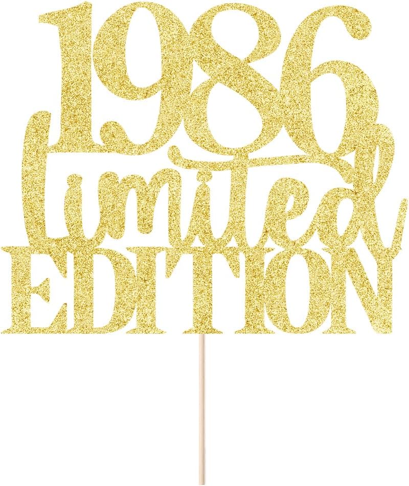 Limited EDITION 1986 cake topper 40th birthday happy birthday cake topper men and women cheer 40 years old handmade gold glitter cake decoration (1986）