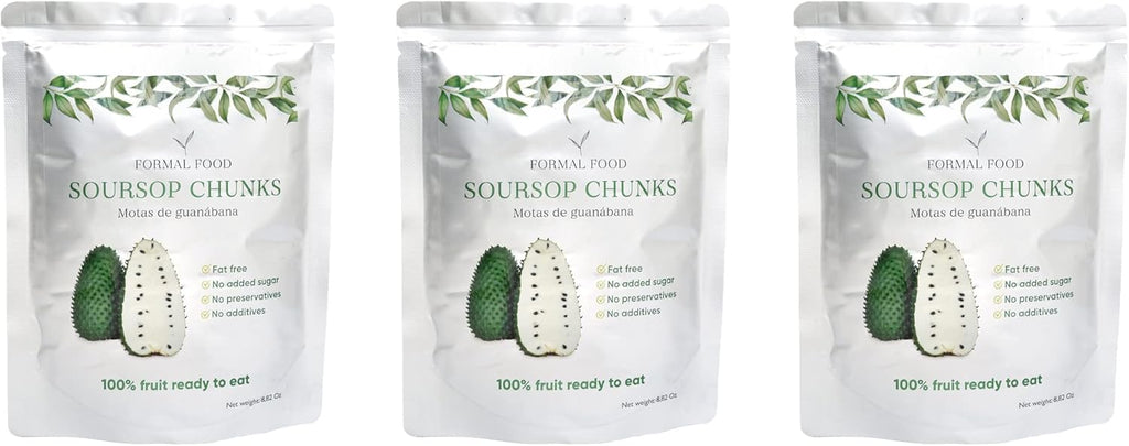 Natural Fresh Soursop (Guanabana) 100% Real Fruit - No Added Sugar, No Preservatives - 8,82 Oz (Soursop Pack of 3)