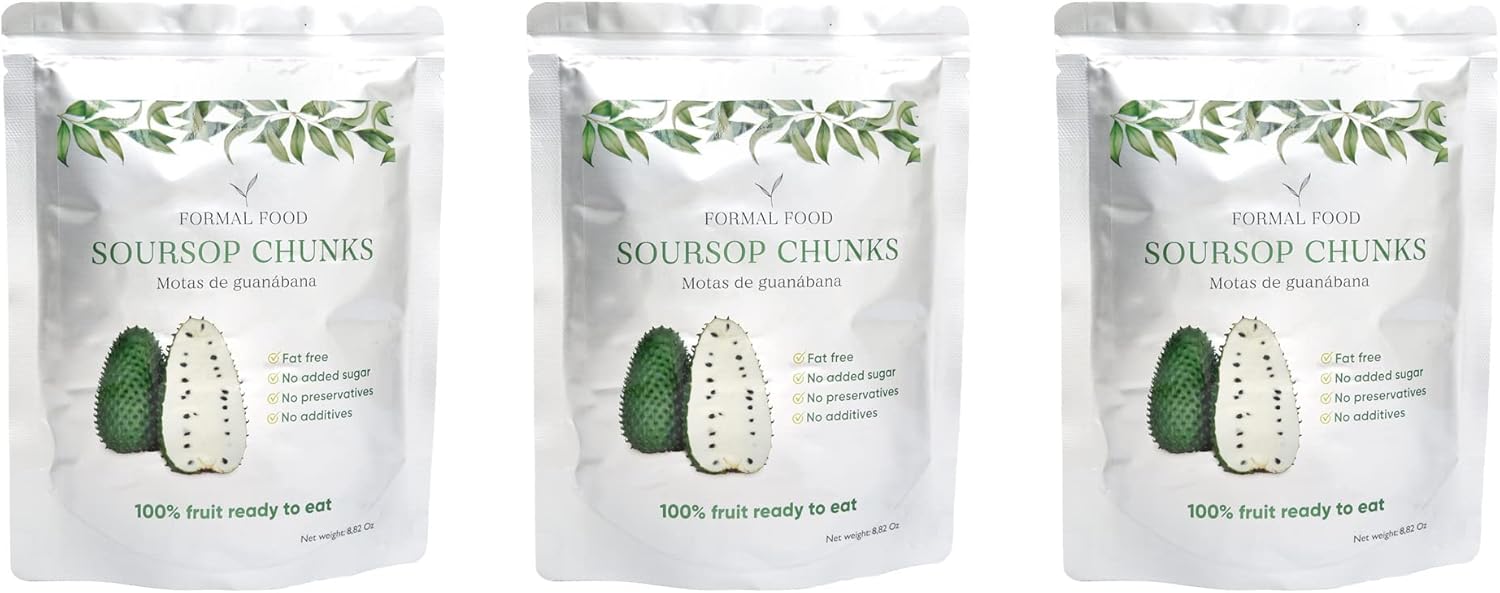 Natural Fresh Soursop (Guanabana) 100% Real Fruit - No Added Sugar, No Preservatives - 8,82 Oz (Soursop Pack of 3)