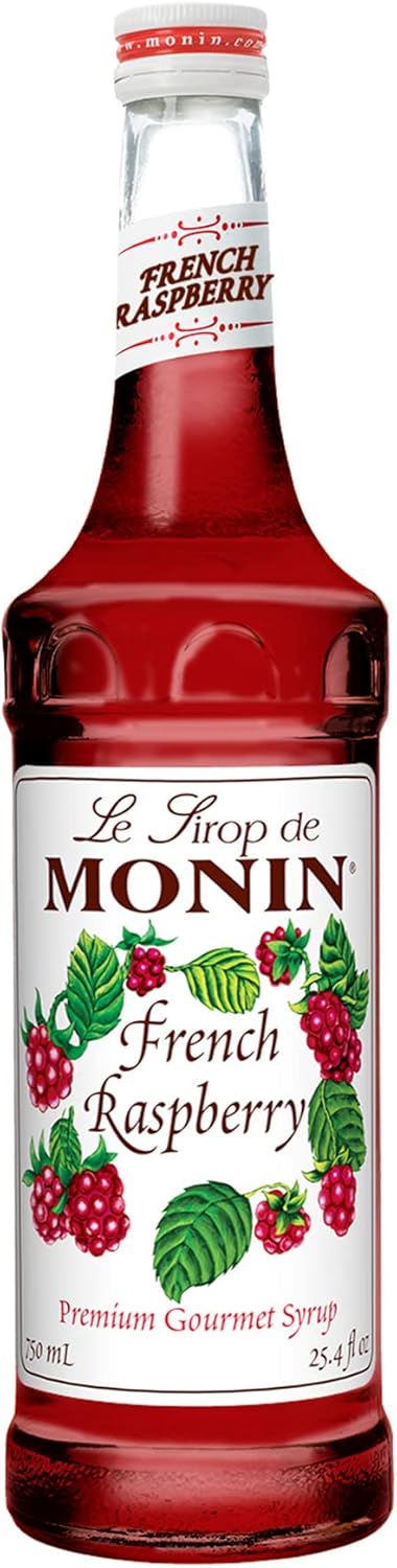 Monin - French Raspberry Syrup, Sweet and Tart Raspberry Flavor, Great for Hot Lattes, Cocoas, Mochas, & Iced Cocktails, Gluten-Free, Vegan, Non-GMO (750 ml)