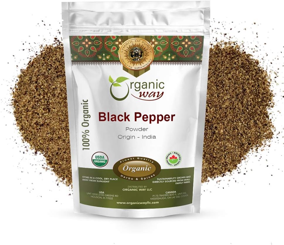 Organic Way Premium Black Pepper Powder (Black Tellicherry Peppercorn) - Adds Flavour & Aroma | Organic & Kosher Certified | Raw, Non GMO & Gluten Free | USDA Certified | Origin - India (1/4 LBS)