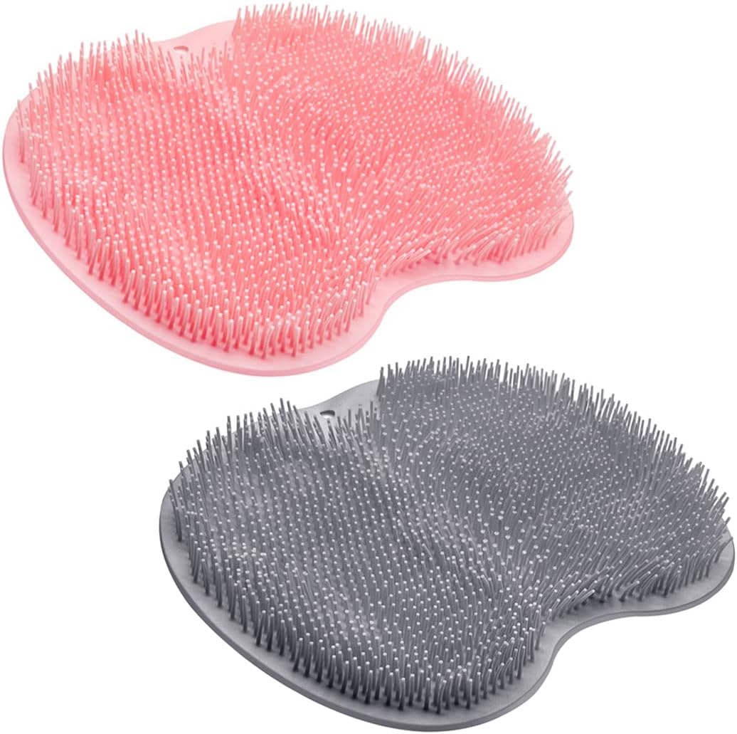 2PACK Shower Foot Scrubber Mat Back Washer Back Exfoliating Bath Wash Pad Wall Mounted Slip Suction Cups Foot Scrubber for Use in Shower Cups Foot Cleaner for Men and Women