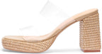 Monrovia Womens Raffia Heeled Sandals Slip On Open Toe Chunky Platform Heel Woven Double Strap Summer Shoes