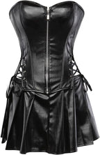 Kranchungel Leather Corset Tops for Women: Punk Rock Steampunk Corset with Skirt Sexy Halloween Costume Woman for Party-goers