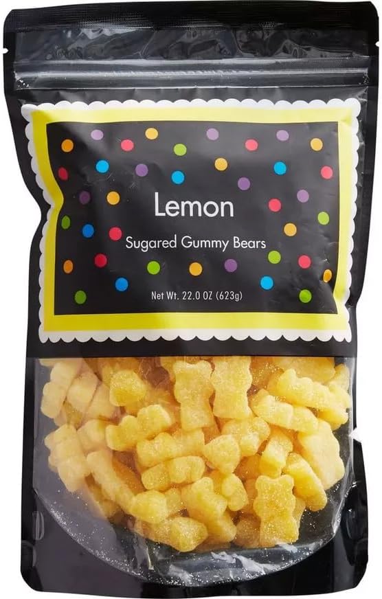 Yellow Gummy Bears Sugared, 1.3 Pound Resealable Bag, Yellow Candy, Lemon Flavored, The Hampton Popcorn & Candy Company