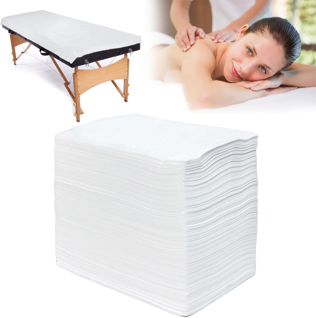 100Pcs Disposable Massage Table Sheets 31" x 71" Non-Woven Fabric Disposable Bed Sheets SPA Bed Cover Breathable Oil-Waterproof Sheets for Travel Spa Tatto Hotel Salon (White)
