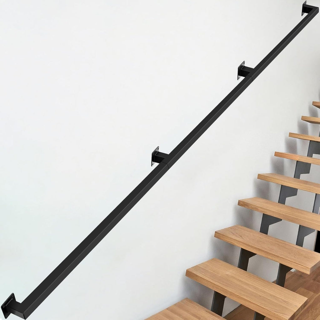 Wall Handrail 10FT,Black Industrial Staircase Railing,Pipe Handrails for Indoor Stairs,Wall Mounted Stair Handrail,Industrial Hand Rail for Steps