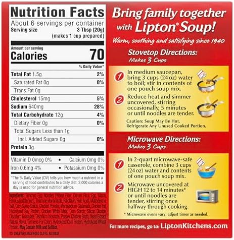 SOUP SECRETS Lipton Instant Soup Mix Chicken Flavor Noodle For a Warm Cup of Soup Cooks in 5 Minutes 4.2 oz
